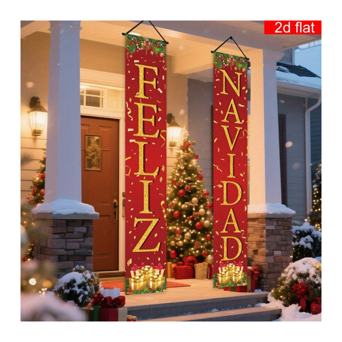 VIKAMA Frohe Weihnachten Banner in Rot als hängende Türdekoration für Weihnachten und Neujahr, B/H: 180 x 30 cm - Bild 1