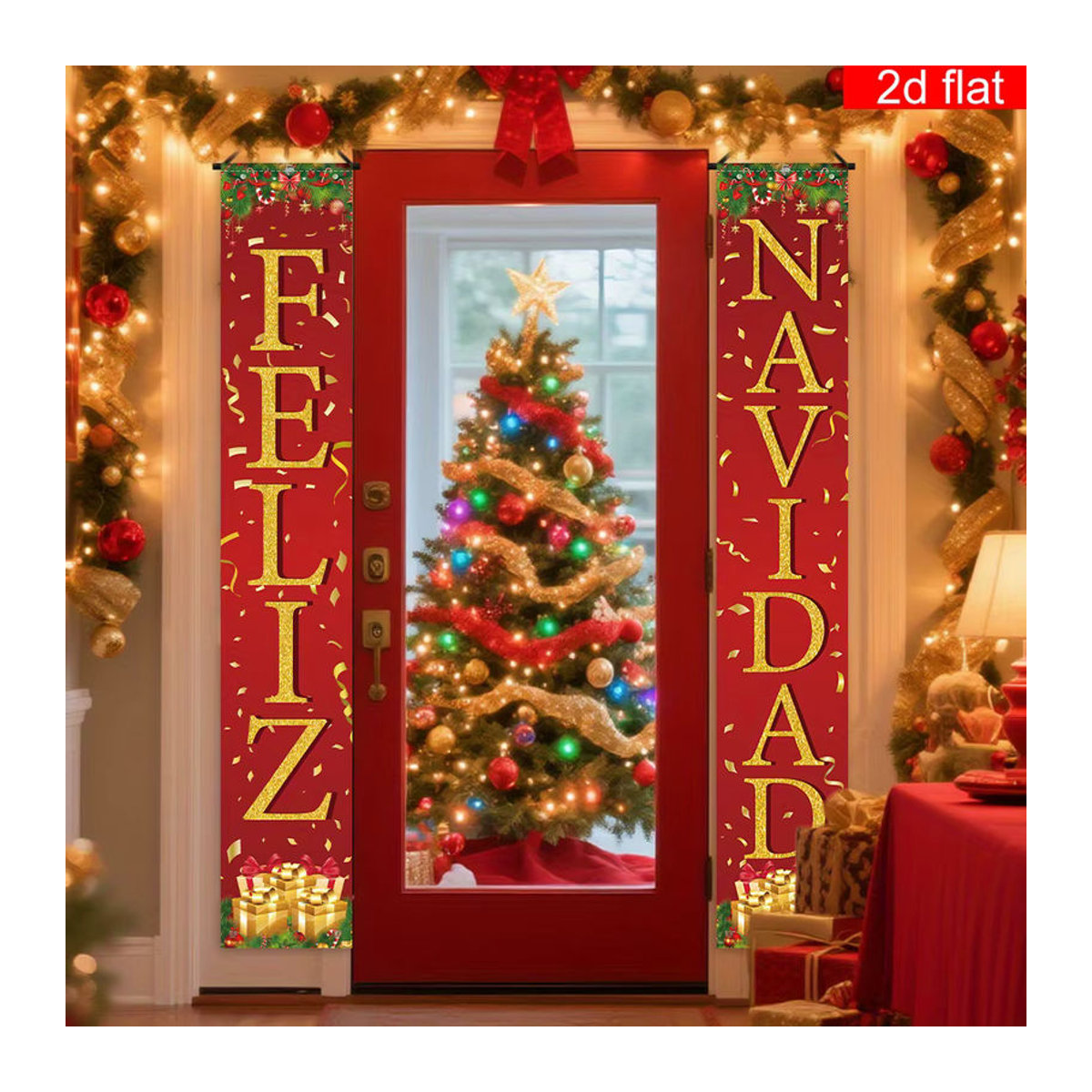 VIKAMA Frohe Weihnachten Banner in Rot als hängende Türdekoration für Weihnachten und Neujahr, B/H: 180 x 30 cm - Bild 4