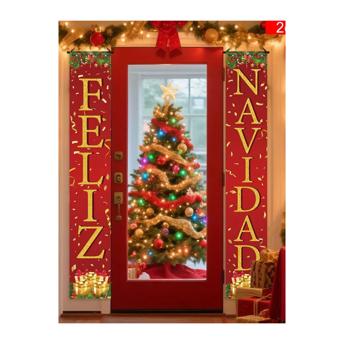 VIKAMA Frohe Weihnachten Banner in Rot als hängende Türdekoration für Weihnachten und Neujahr, B/H: 180 x 30 cm - Bild 5