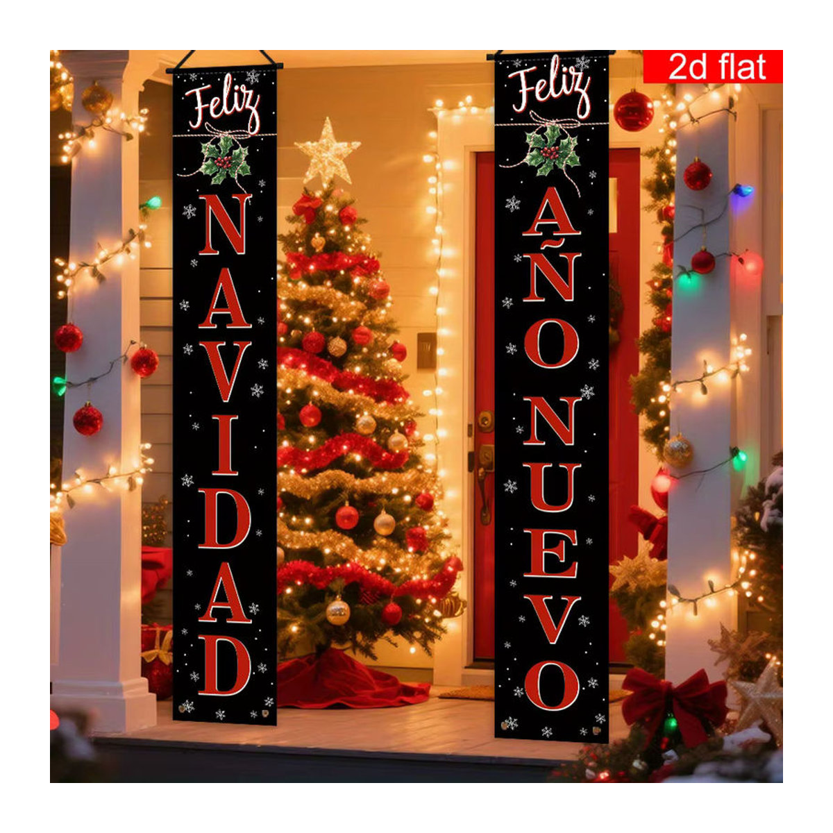 VIKAMA Frohe Weihnachten Banner mit Schneeflockenmuster, hängende Weihnachtsdekoration für Außenbereich und Hauswände, Schwarz, B/H: 180 x 30 cm - Bild 1