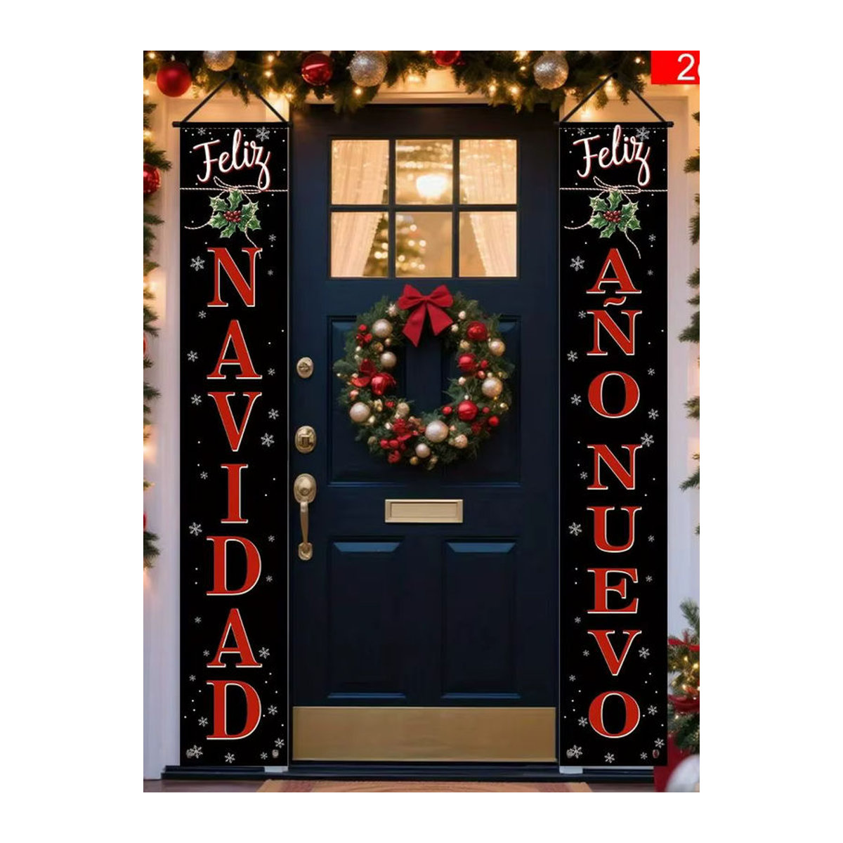 VIKAMA Frohe Weihnachten Banner mit Schneeflockenmuster, hängende Weihnachtsdekoration für Außenbereich und Hauswände, Schwarz, B/H: 180 x 30 cm - Bild 3