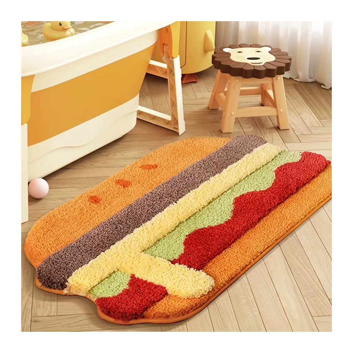 VIKAMA Fun Burger Plüschteppich in Mehrfarbig, 3D Kreative Spielzimmermatte und ultra-weiche Bodenmatte für dein Schlafzimmer - Bild 2