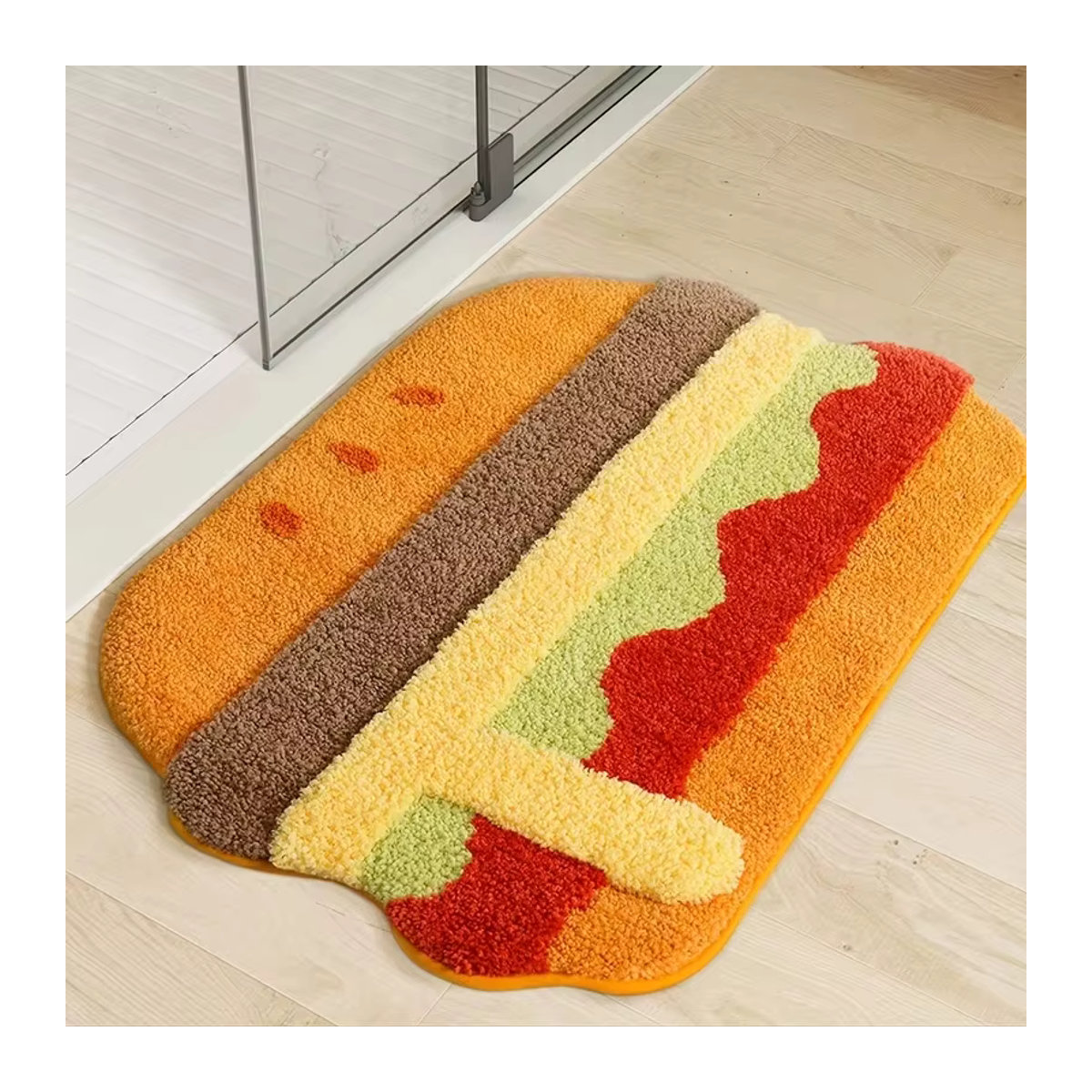 VIKAMA Fun Burger Plüschteppich in Mehrfarbig, 3D Kreative Spielzimmermatte und ultra-weiche Bodenmatte für dein Schlafzimmer - Bild 3