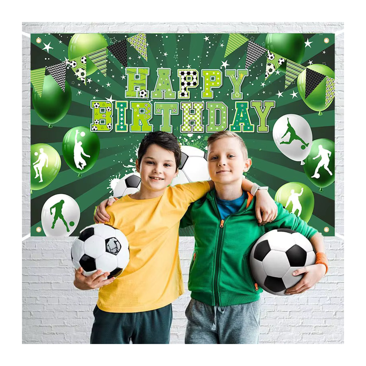 VIKAMA Fußball-Party-Hintergrund für Kindergeburtstage in Beige und Grün aus Textil - Bild 4