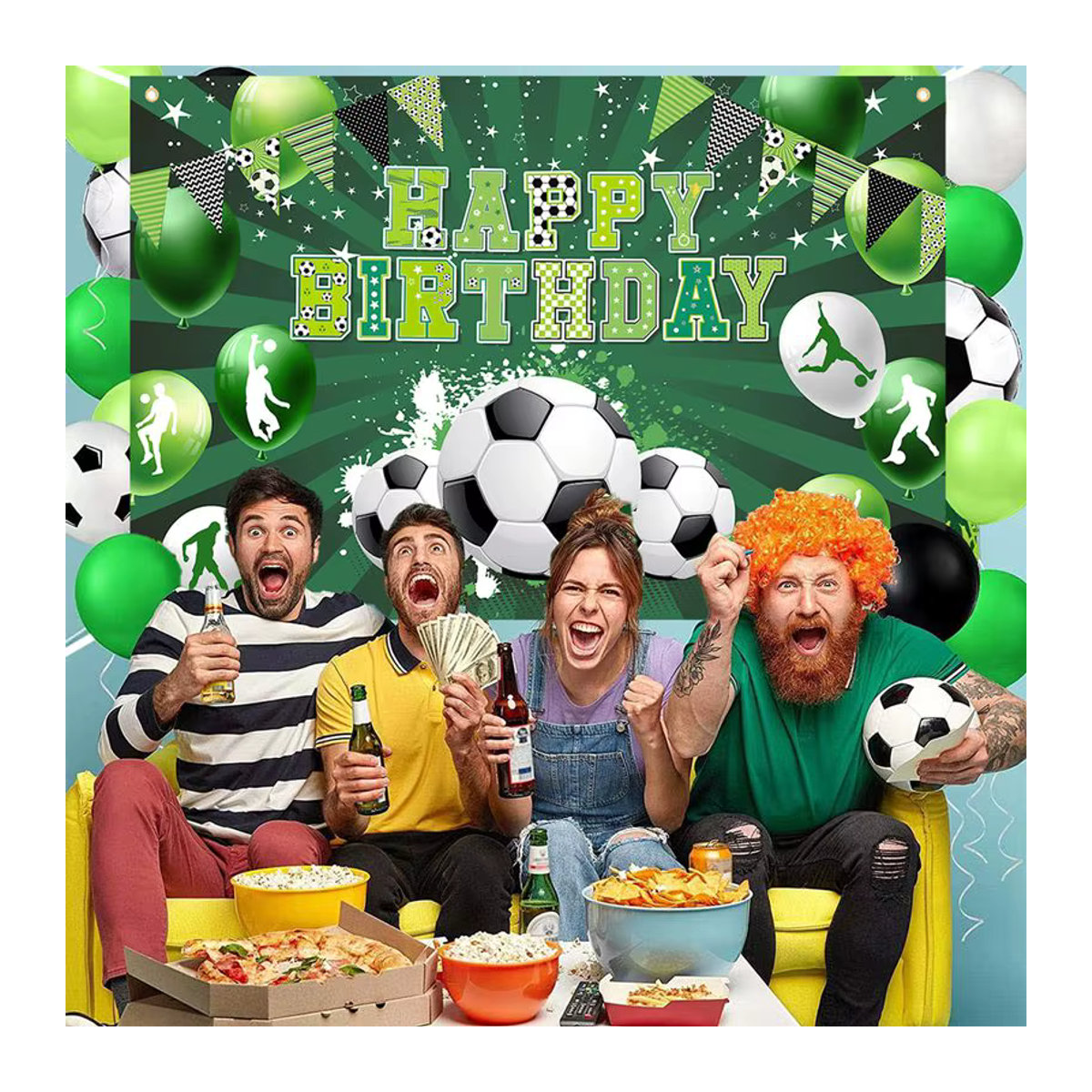 VIKAMA Fußball-Party-Hintergrund für Kindergeburtstage in Beige und Grün aus Textil - Bild 5