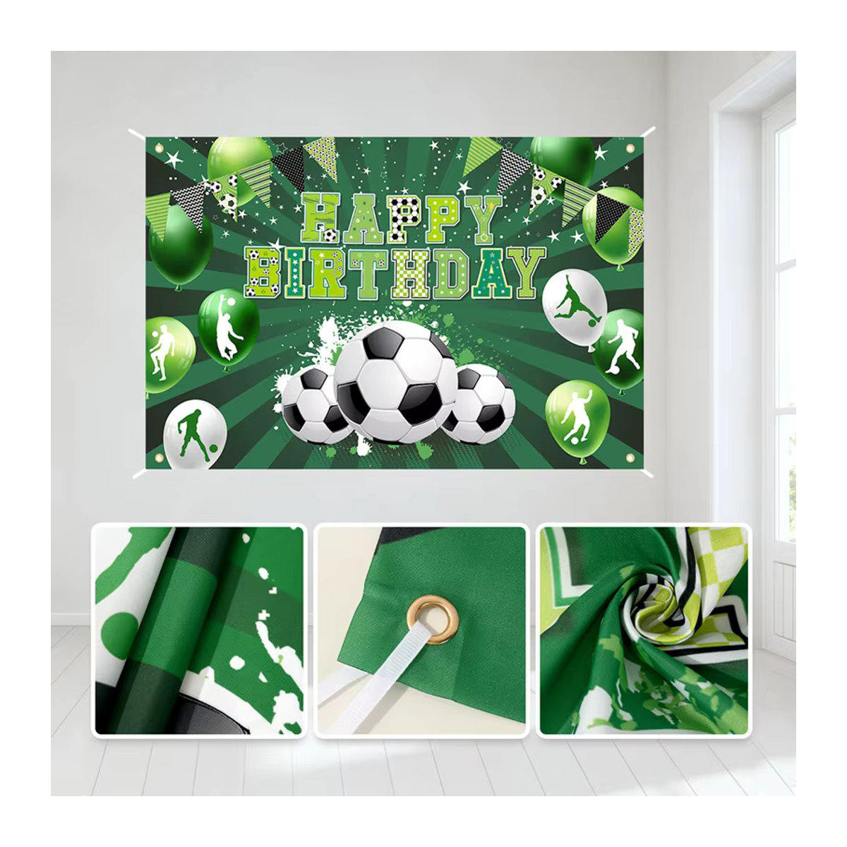 VIKAMA Fußball-Party-Hintergrund für Kindergeburtstage in Beige und Grün aus Textil - Bild 6