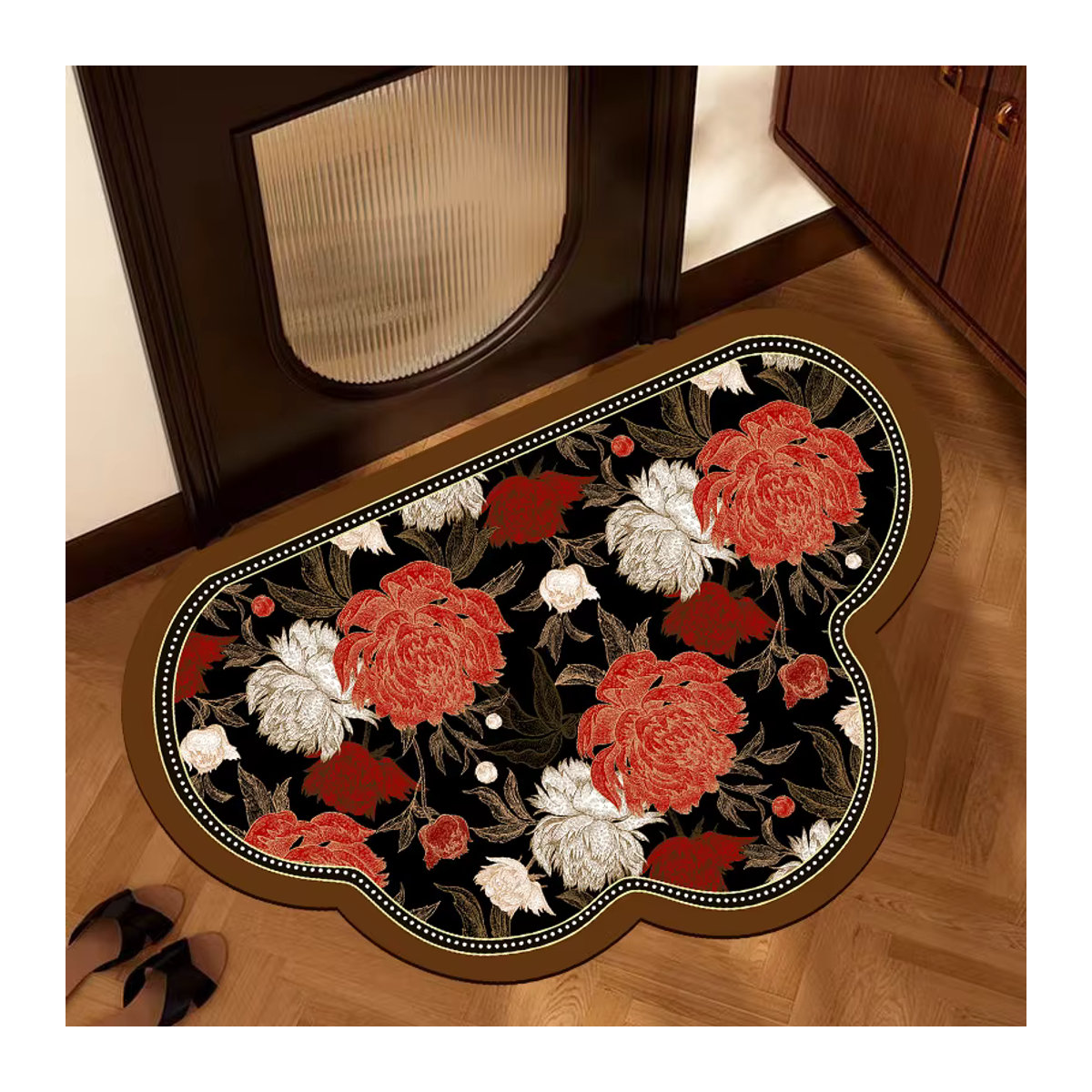 VIKAMA Fußmatte aus Diatomeenerde im American Retro Flower Design, mehrfarbig, rutschfest und saugstark für Schlafzimmer, Tür oder Wohnzimmer - Bild 2