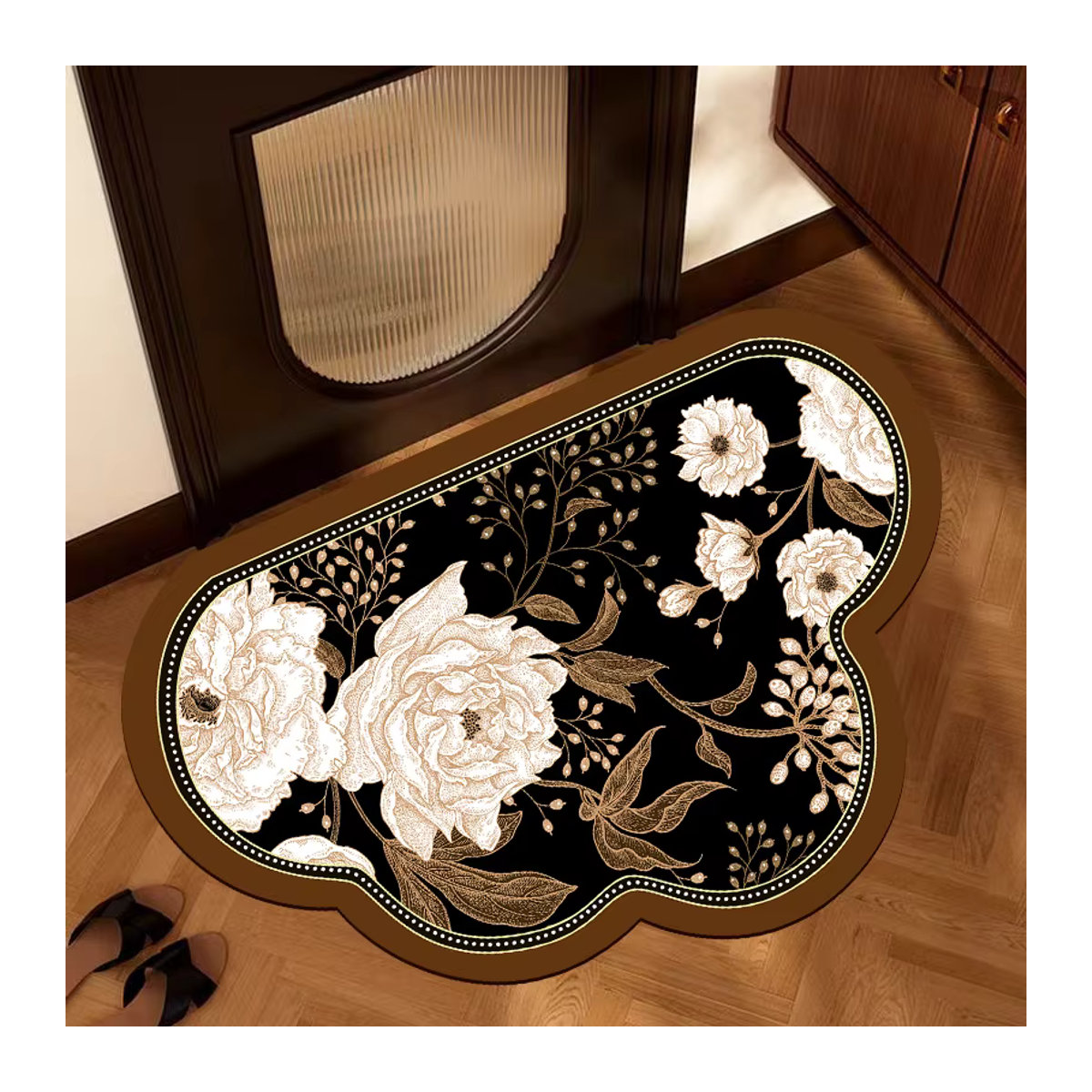 VIKAMA Fußmatte aus Diatomeenerde im American Retro Flower Design, mehrfarbig, rutschfest und saugstark für Schlafzimmer, Tür oder Wohnzimmer - Bild 3