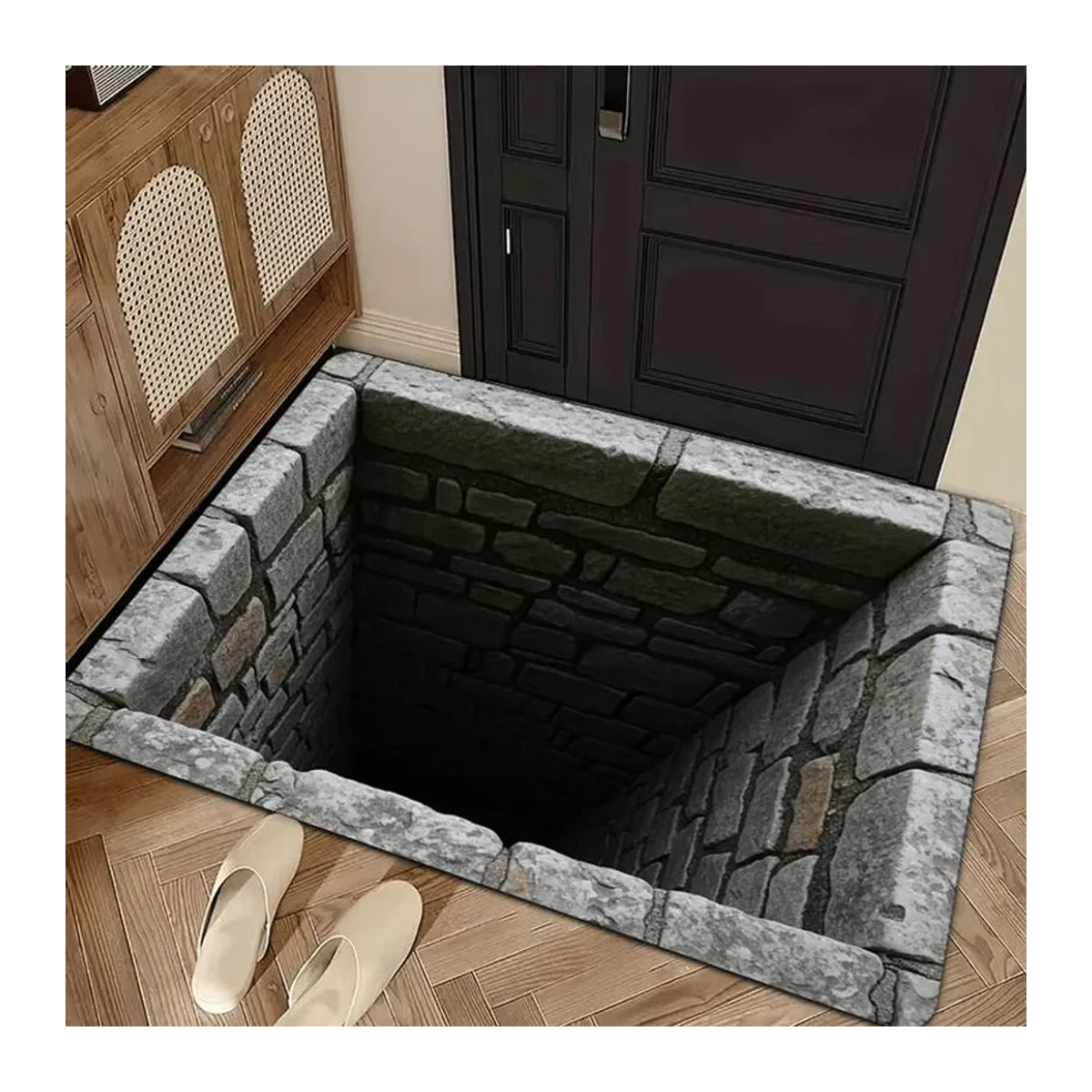 VIKAMA Fußmatte mit 3D-Phantomsteinmuster in Grau, rutschfeste Bodenmatte für Innen- und Außenbereich - Bild 3
