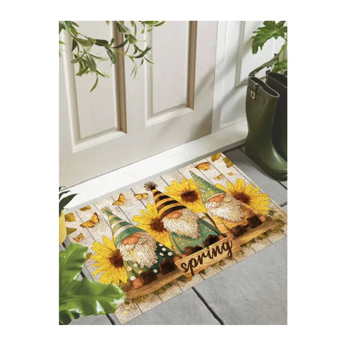 VIKAMA Fußmatte mit Aquarell-Blumen- und Schmetterlingsmotiv in Mehrfarbig, rutschfest und schmutzabweisend - Bild 2