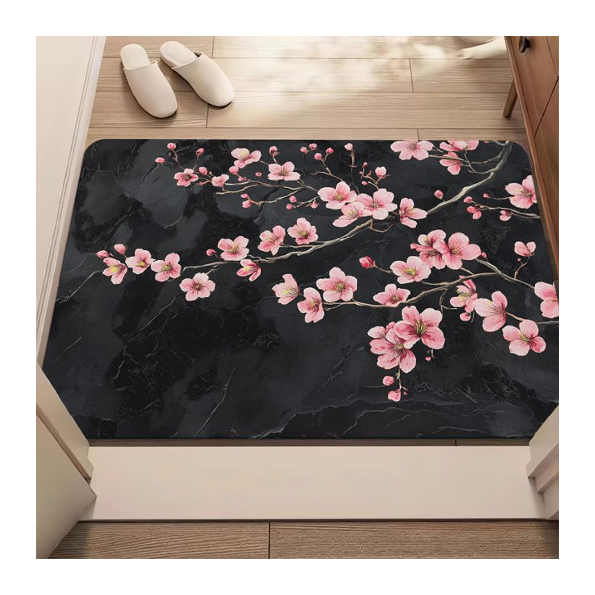 VIKAMA Fußmatte mit Sakura-Zweigen in Schwarz, rutschfeste Matte für Eingangsbereich, Küche und Flur - Bild 1