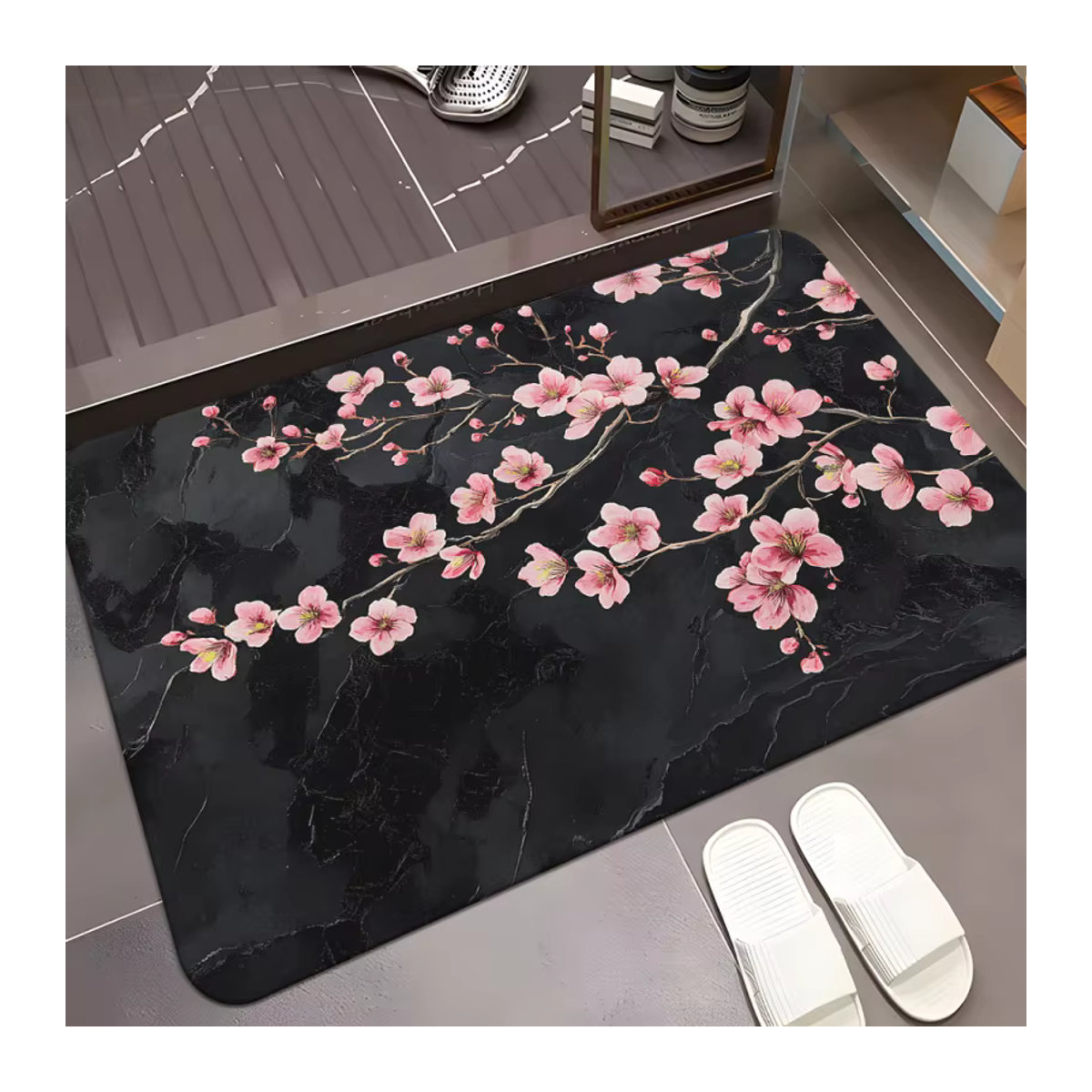 VIKAMA Fußmatte mit Sakura-Zweigen in Schwarz, rutschfeste Matte für Eingangsbereich, Küche und Flur - Bild 2