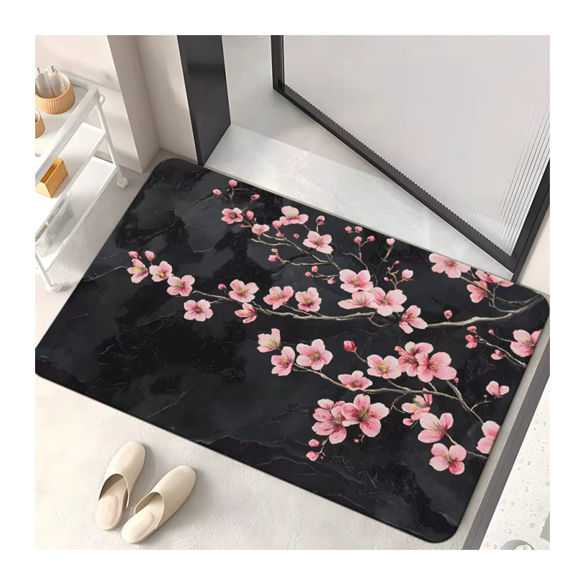 VIKAMA Fußmatte mit Sakura-Zweigen in Schwarz, rutschfeste Matte für Eingangsbereich, Küche und Flur - Bild 3