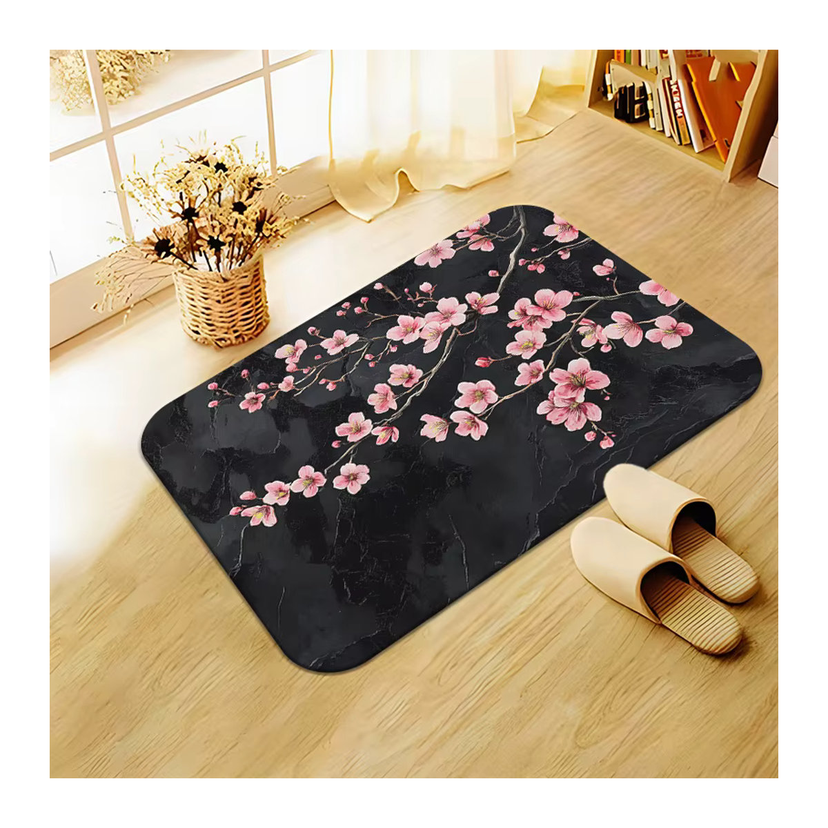 VIKAMA Fußmatte mit Sakura-Zweigen in Schwarz, rutschfeste Matte für Eingangsbereich, Küche und Flur - Bild 4