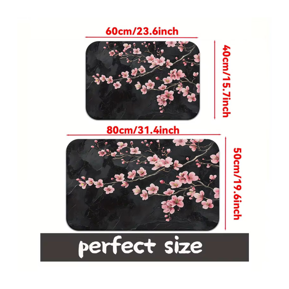 VIKAMA Fußmatte mit Sakura-Zweigen in Schwarz, rutschfeste Matte für Eingangsbereich, Küche und Flur - Bild 5