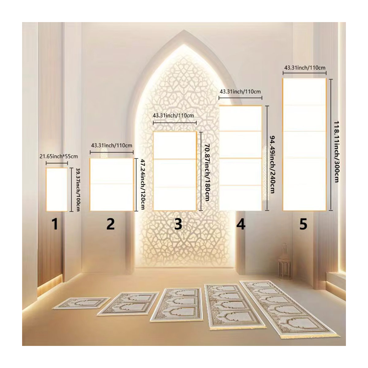 VIKAMA Gebetsteppich mit Quasten in Beige, faltbarer islamischer Qibla-Teppich für Zuhause oder Gruppen - Bild 4
