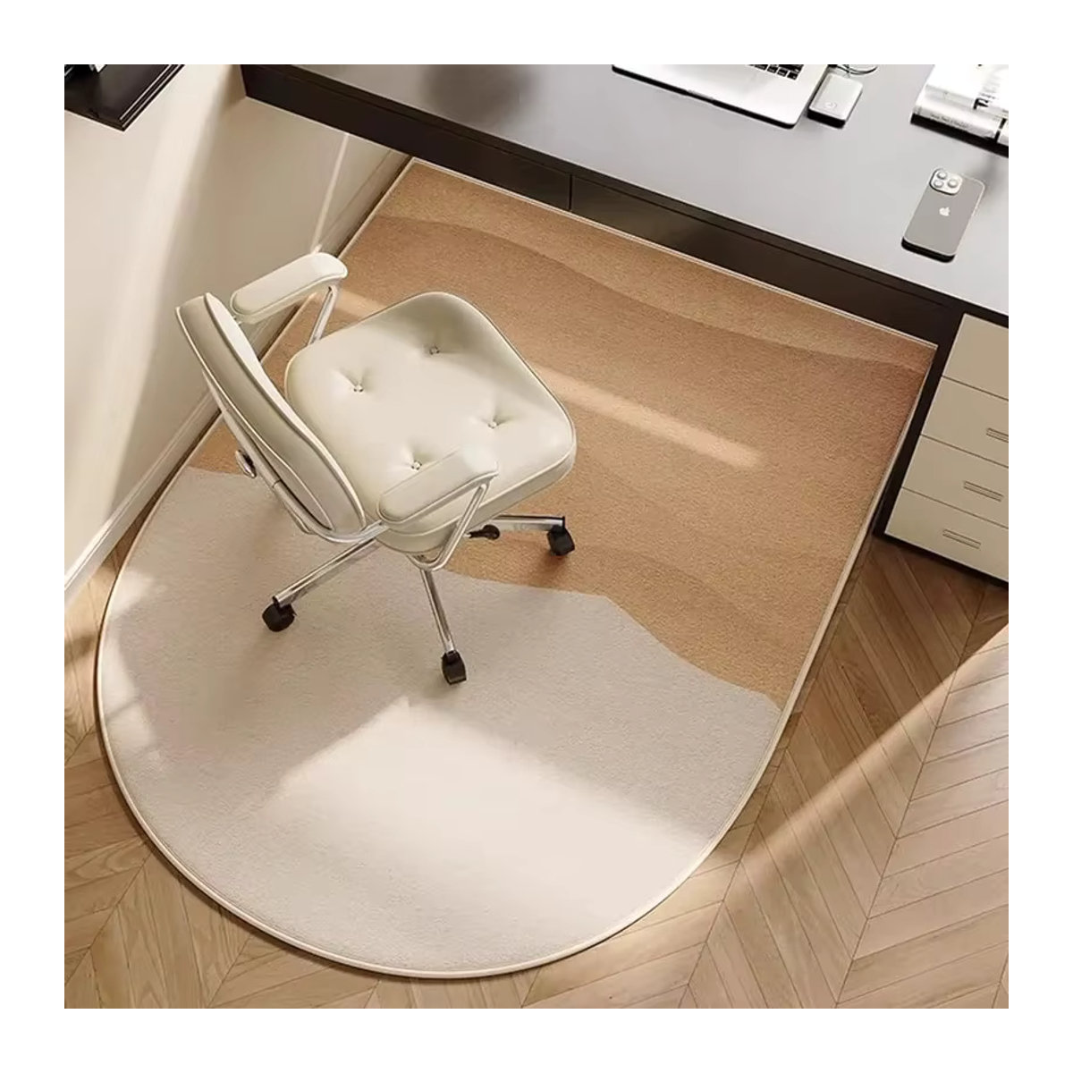 VIKAMA Gebogener Gestreifter Teppich im Ins-Stil als dekorative Bodenmatte für dein Wohnzimmer in Beige - Bild 2