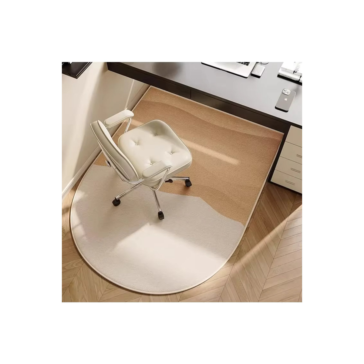 VIKAMA Gebogener Gestreifter Teppich im Ins-Stil als dekorative Bodenmatte für dein Wohnzimmer in Beige - Bild 3
