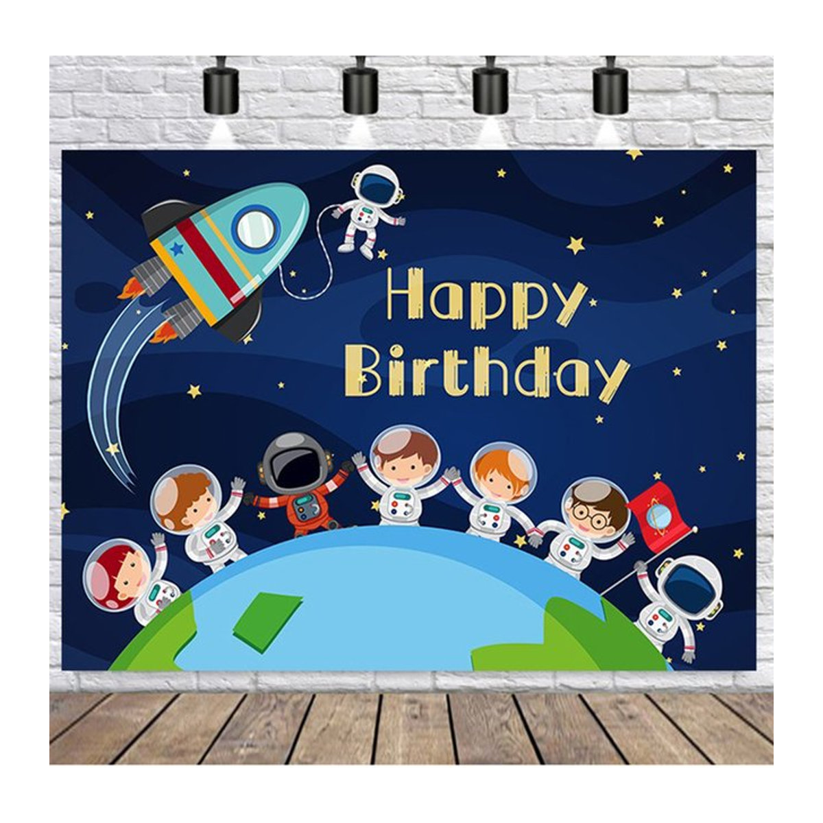 VIKAMA Geburtstag Poster Kleiner Prinz mit Astronaut und Weltraum Motiv in Blau, Hochformat, Rahmenlos - Bild 1