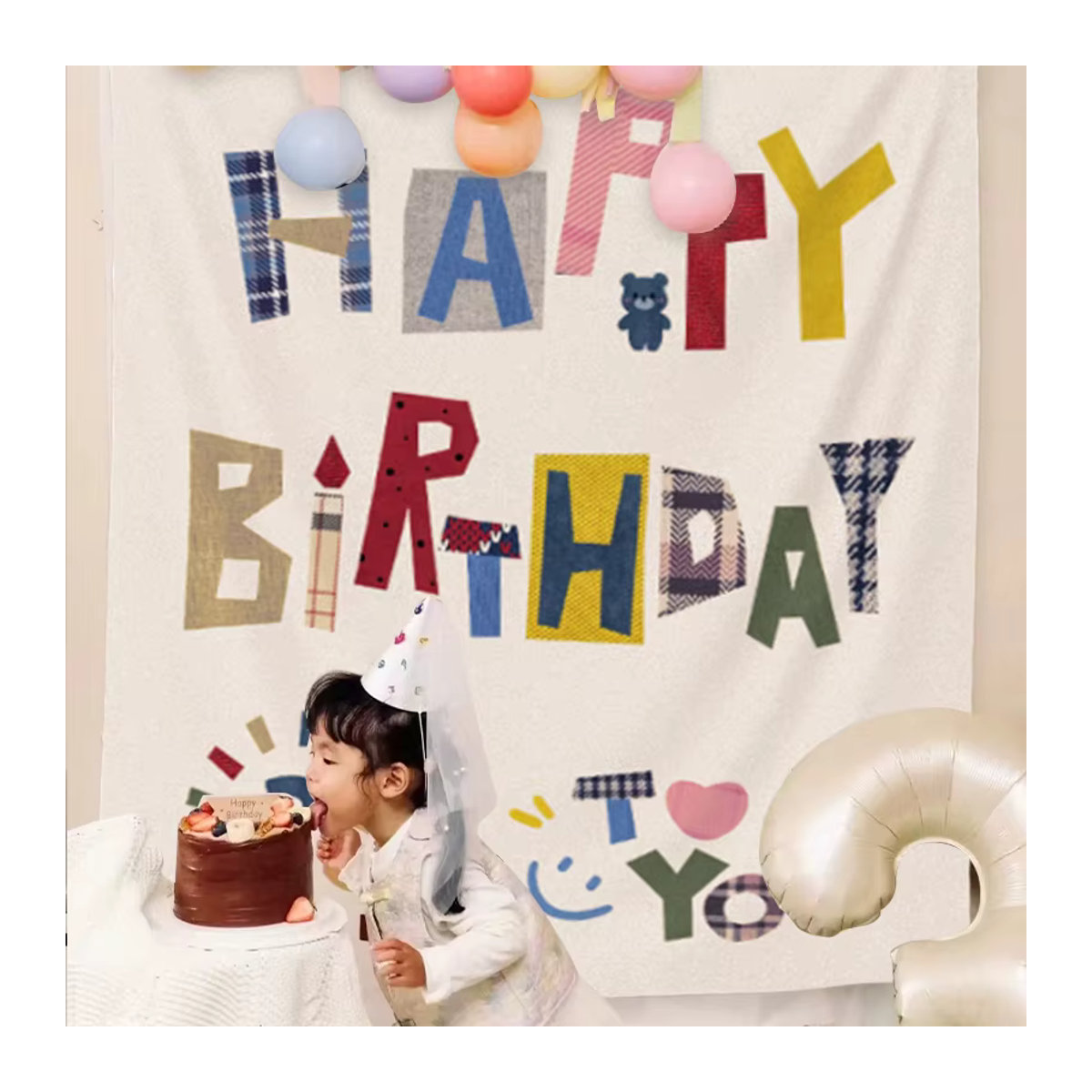 VIKAMA Geburtstagsbanner für den ersten Geburtstag des Babys, hängende Textil-Dekoration in Weiß, B/H: 100 x 70 cm - Bild 3
