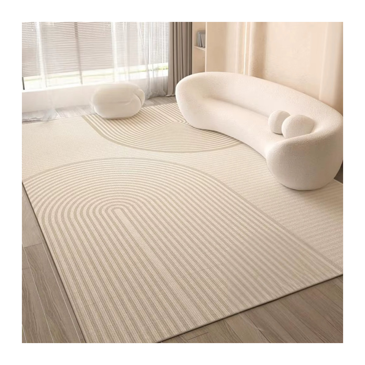 VIKAMA Geometrischer Teppich Ins Wind in Beige, rutschfest und verschleißfest im nordischen minimalistischen Stil für Wohnzimmer und Schlafzimmer - Bild 1