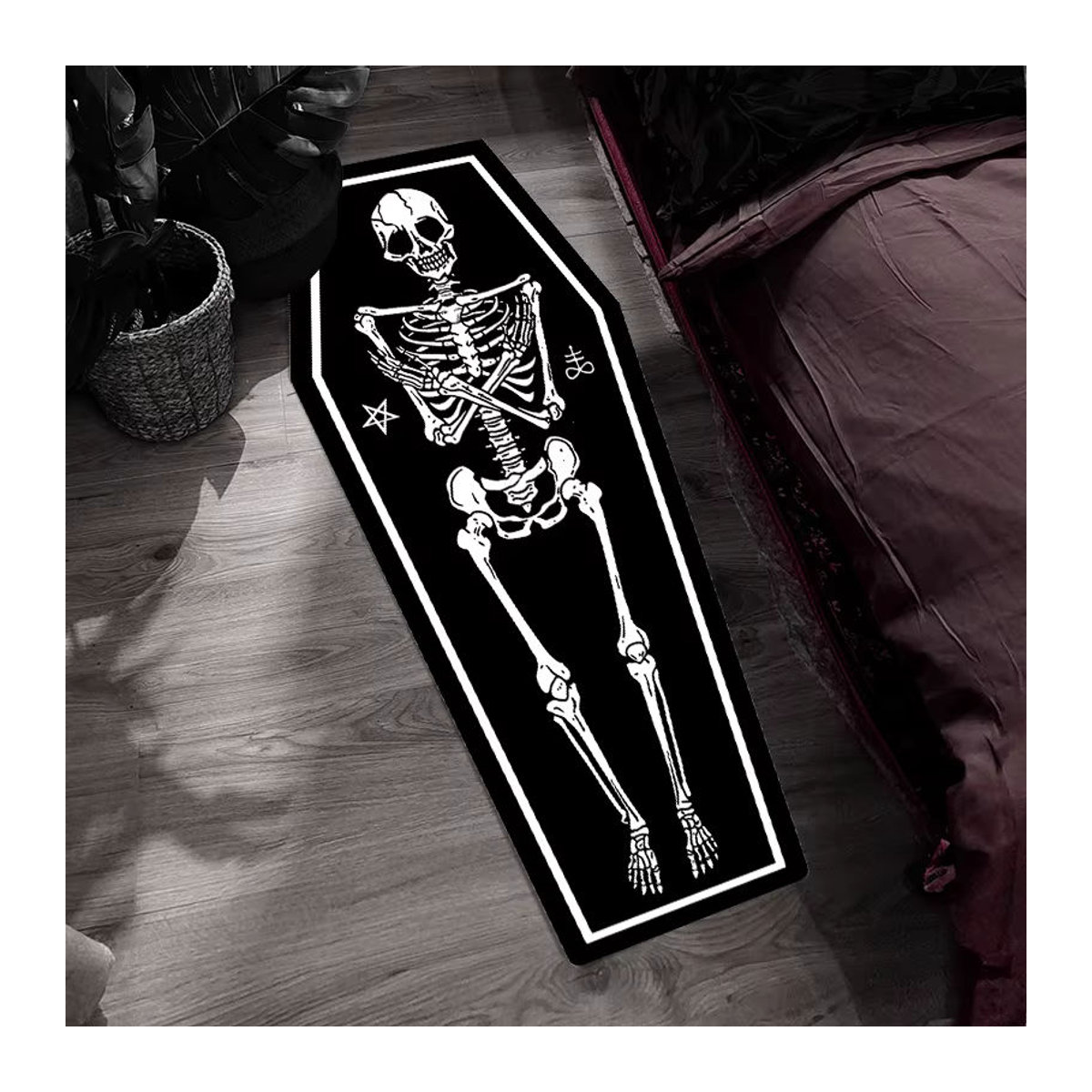 VIKAMA Gothic Totenkopf Sarg Teppich in Schwarz für Halloween Dekoration - Bild 4