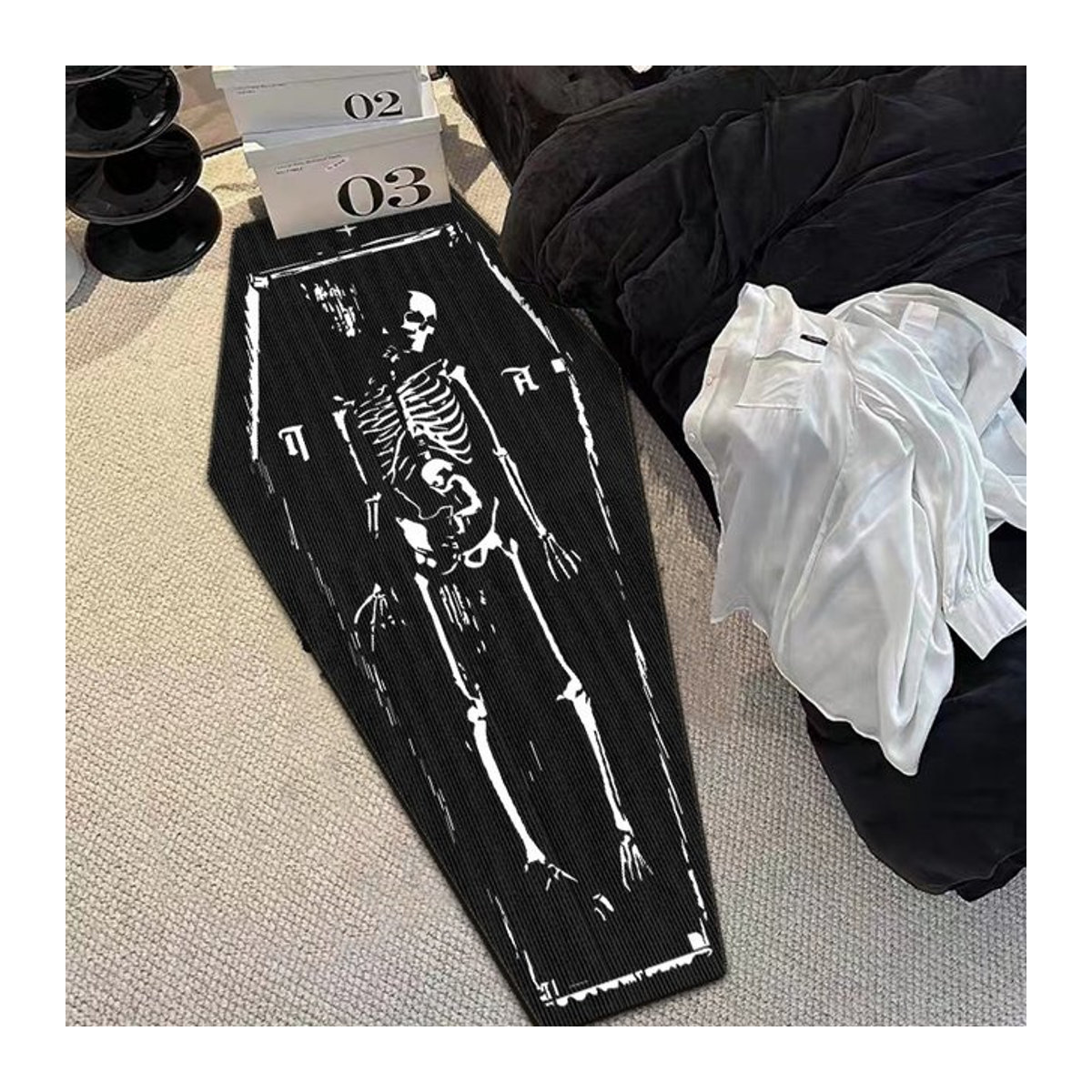 Vikama Gothic Totenkopf Teppich in Schwarz für Halloween Dekoration und rutschfeste Bodenmatte im Schlafzimmer - Bild 1