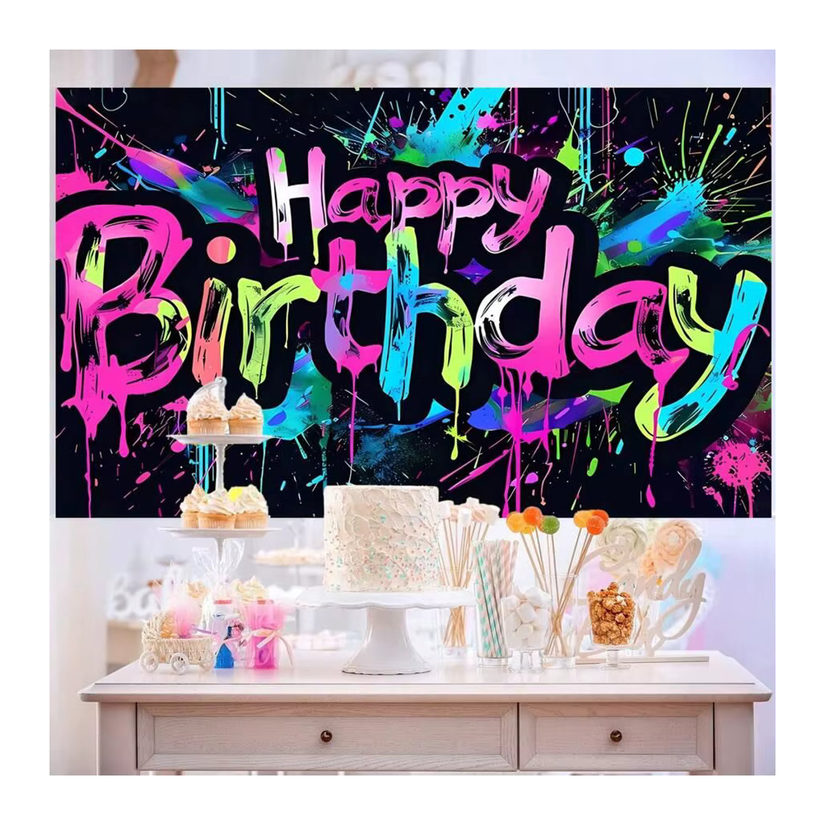VIKAMA Graffiti Neon Hintergrund Banner für Geburtstag und Babyparty in Mehrfarbig - Bild 2