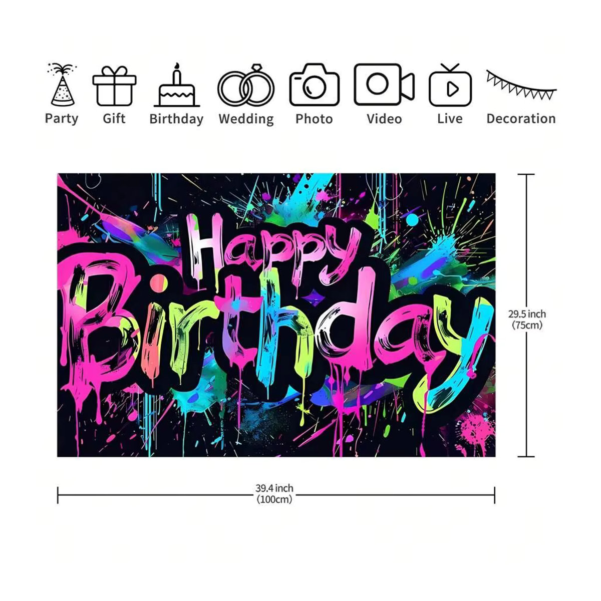 VIKAMA Graffiti Neon Hintergrund Banner für Geburtstag und Babyparty in Mehrfarbig - Bild 5