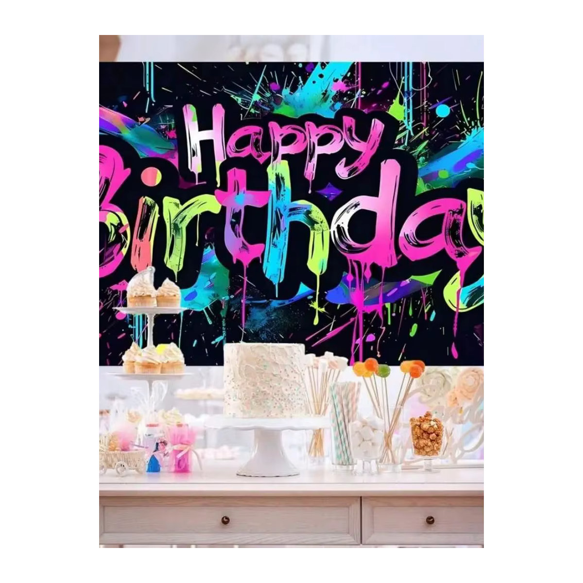 VIKAMA Graffiti Neon Hintergrund Banner für Geburtstag und Babyparty in Mehrfarbig - Bild 6