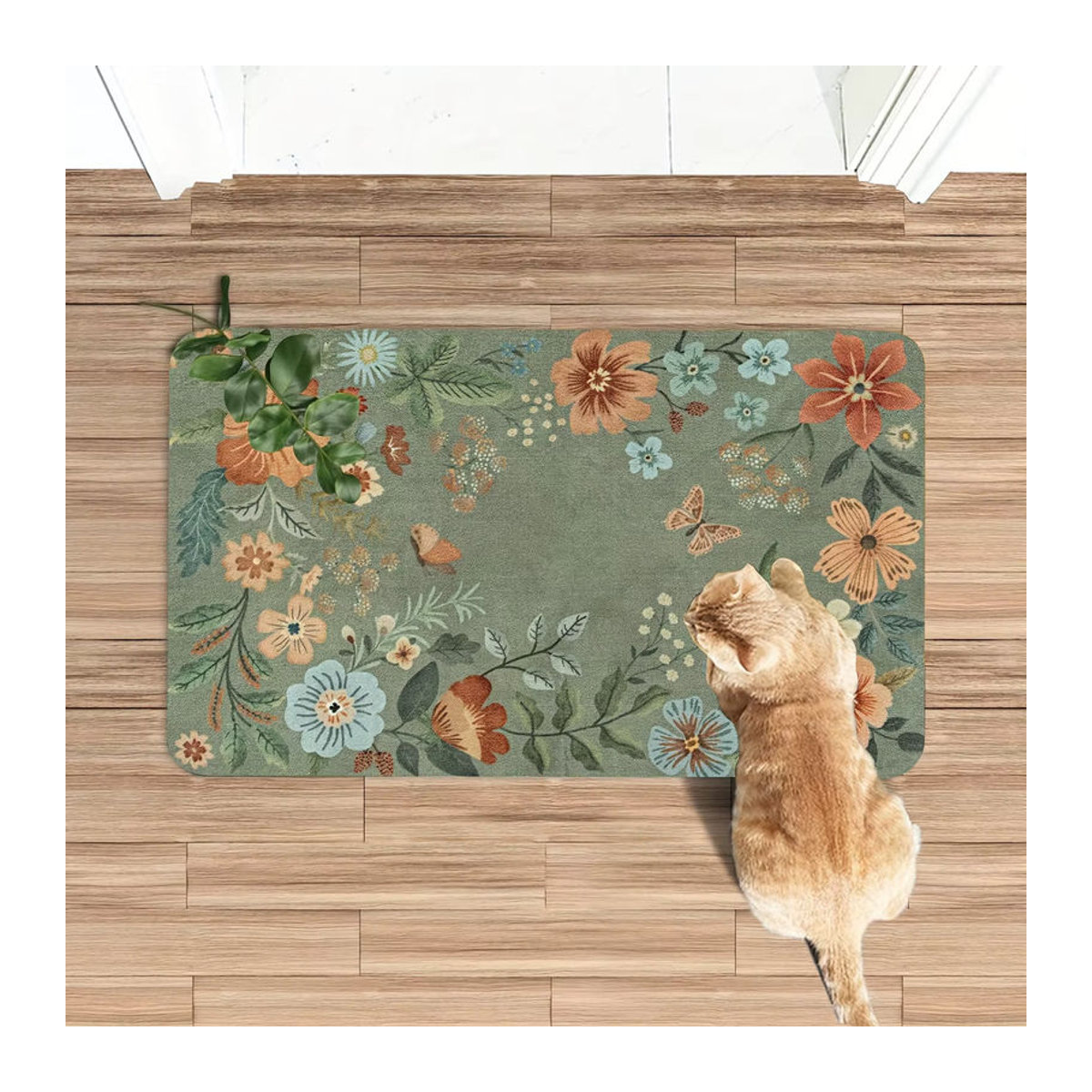 VIKAMA Grüner Teppich mit Blumen-Design als weiche Bodenmatte für Wohnzimmer, Schlafzimmer oder Outdoor - Bild 2