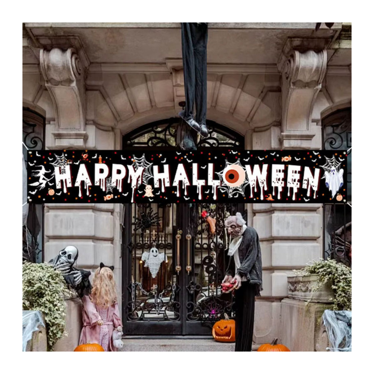 VIKAMA Halloween-Banner in Schwarz als hängende Dekoration für Horror-Atmosphäre, B/H: 180 x 35 cm - Bild 3
