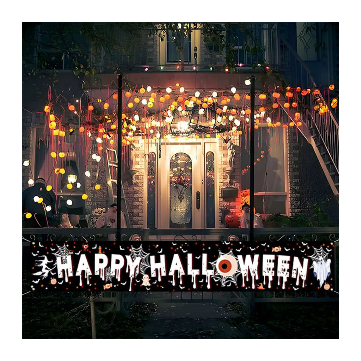 VIKAMA Halloween-Banner in Schwarz als hängende Dekoration für Horror-Atmosphäre, B/H: 180 x 35 cm - Bild 4