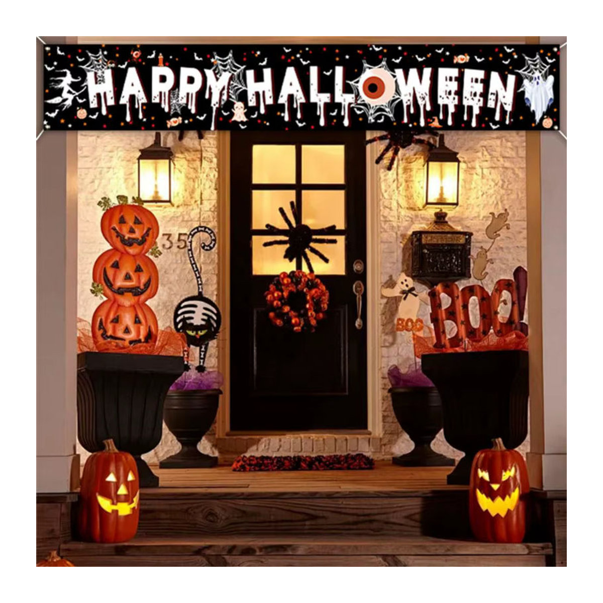 VIKAMA Halloween-Banner in Schwarz als hängende Dekoration für Horror-Atmosphäre, B/H: 180 x 35 cm - Bild 5