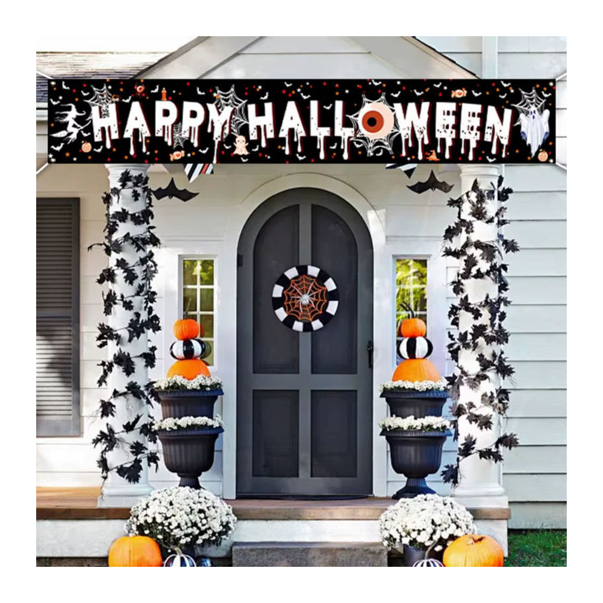 VIKAMA Halloween-Banner in Schwarz als hängende Dekoration für Horror-Atmosphäre, B/H: 180 x 35 cm - Bild 6