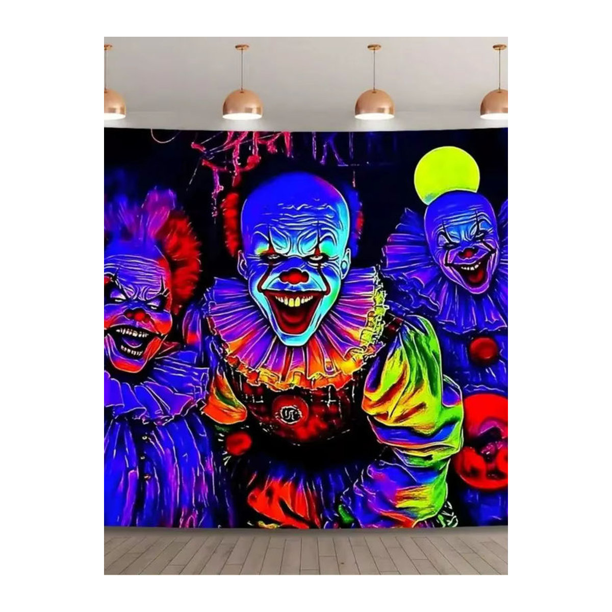 VIKAMA Halloween Clown Hintergrundbanner in Neonfarben als hängende Dekoration für Innen- und Außenbereich, mehrfarbig und rechteckig - Bild 4