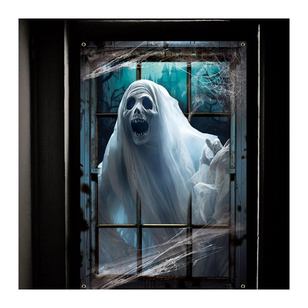 VIKAMA Halloween Fensterabdeckungen Spukhaus Dekoration in Weiß B/H: 120 x 120 cm - Bild 1