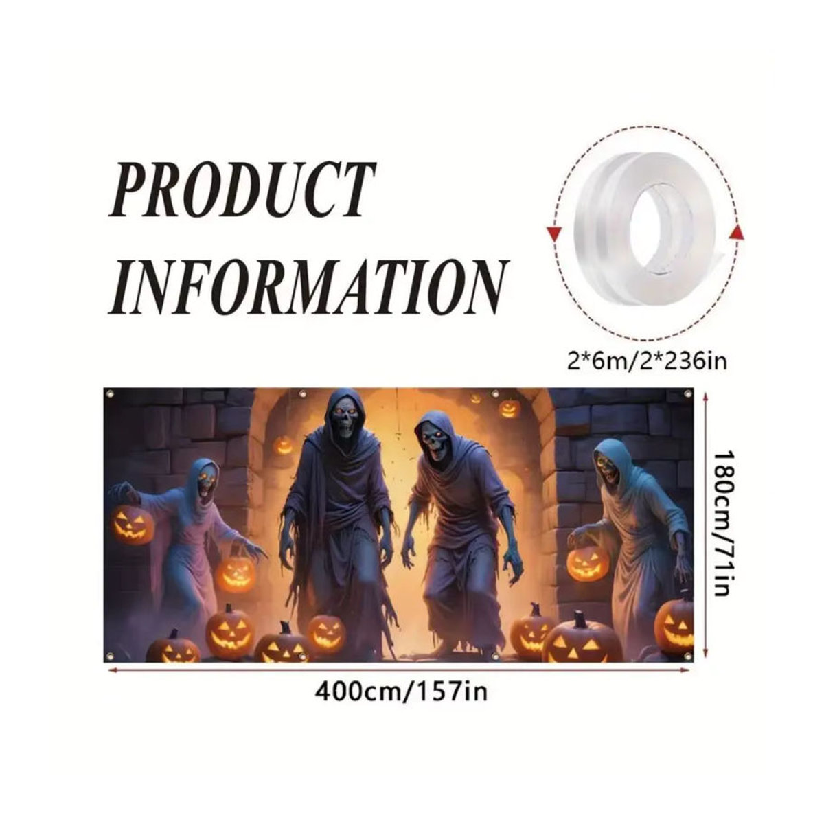 VIKAMA Halloween Garagenbanner mit Totenkopf Motiv aus Textil, mehrfarbig, B/H: 400 x 180 cm - Bild 2