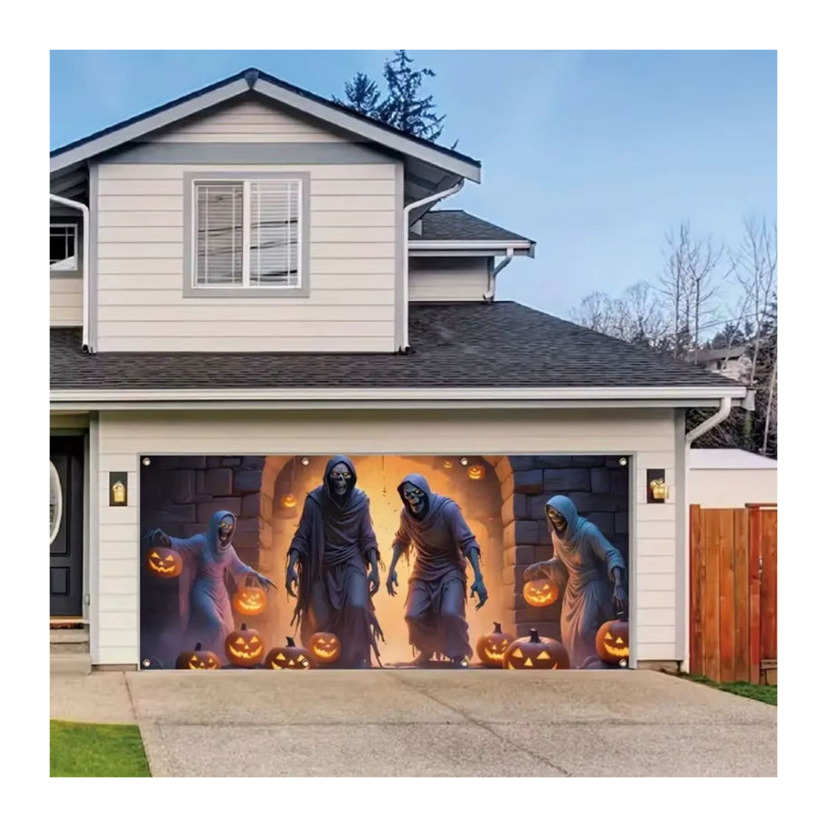 VIKAMA Halloween Garagenbanner mit Totenkopf Motiv aus Textil, mehrfarbig, B/H: 400 x 180 cm - Bild 4