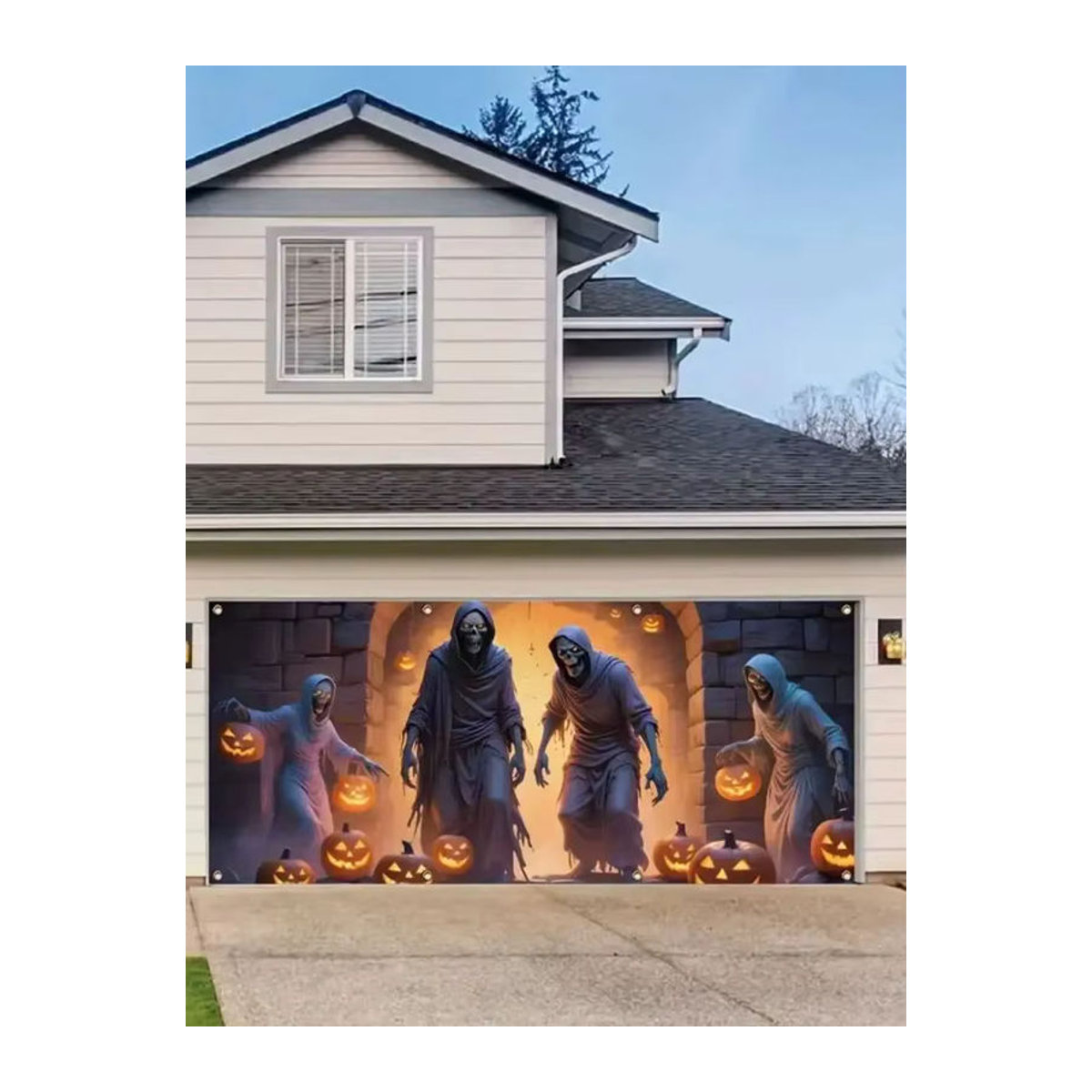 VIKAMA Halloween Garagenbanner mit Totenkopf Motiv aus Textil, mehrfarbig, B/H: 400 x 180 cm - Bild 7