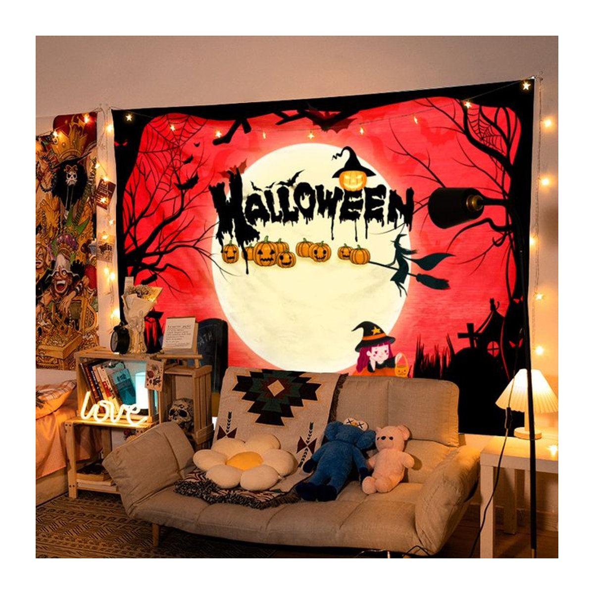 VIKAMA Halloween Happy Banner Dekorative Party Hintergrund aus Textil in Mehrfarbig - Bild 1