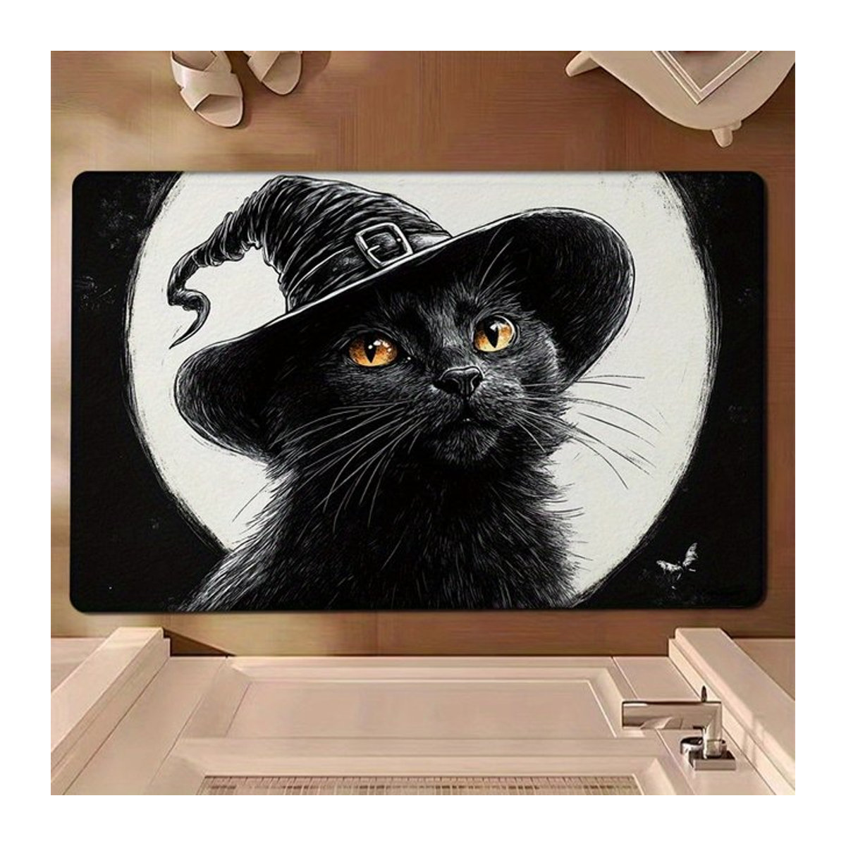 VIKAMA Halloween Hexen-Katzen-Teppich in Schwarz mit Anti-Rutsch-Basis im nordischen Stil für Wohnzimmer und Flur - Bild 1