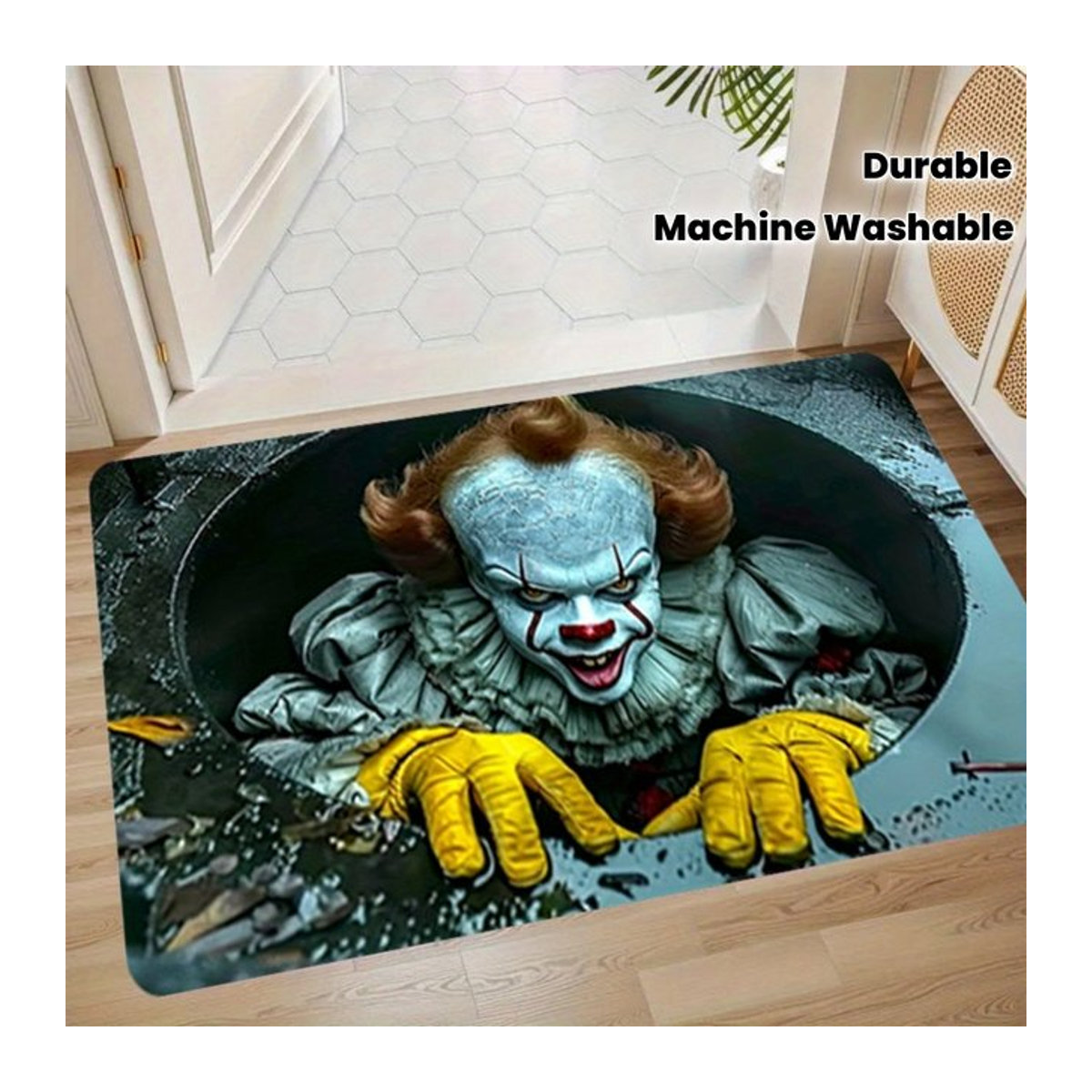 VIKAMA Halloween Horror Clown Bodenmatte, mehrfarbige Fußmatte für Outdoor und Home Dekoration - Bild 1
