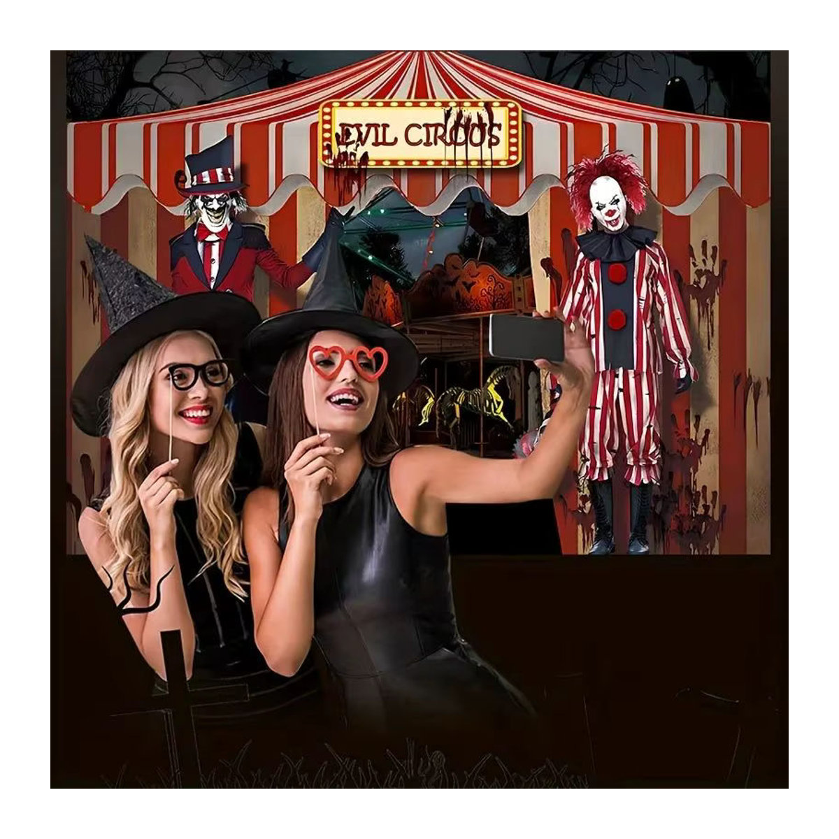 VIKAMA Halloween Horror Evil Circus Wandteppich, mehrfarbiger Textil-Wandbehang für Party-Dekoration - Bild 1
