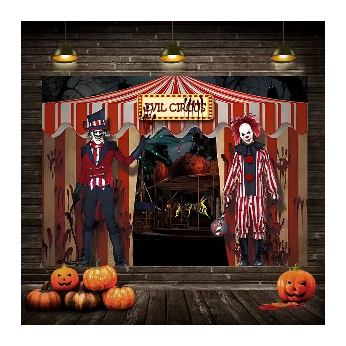 VIKAMA Halloween Horror Evil Circus Wandteppich, mehrfarbiger Textil-Wandbehang für Party-Dekoration - Bild 2