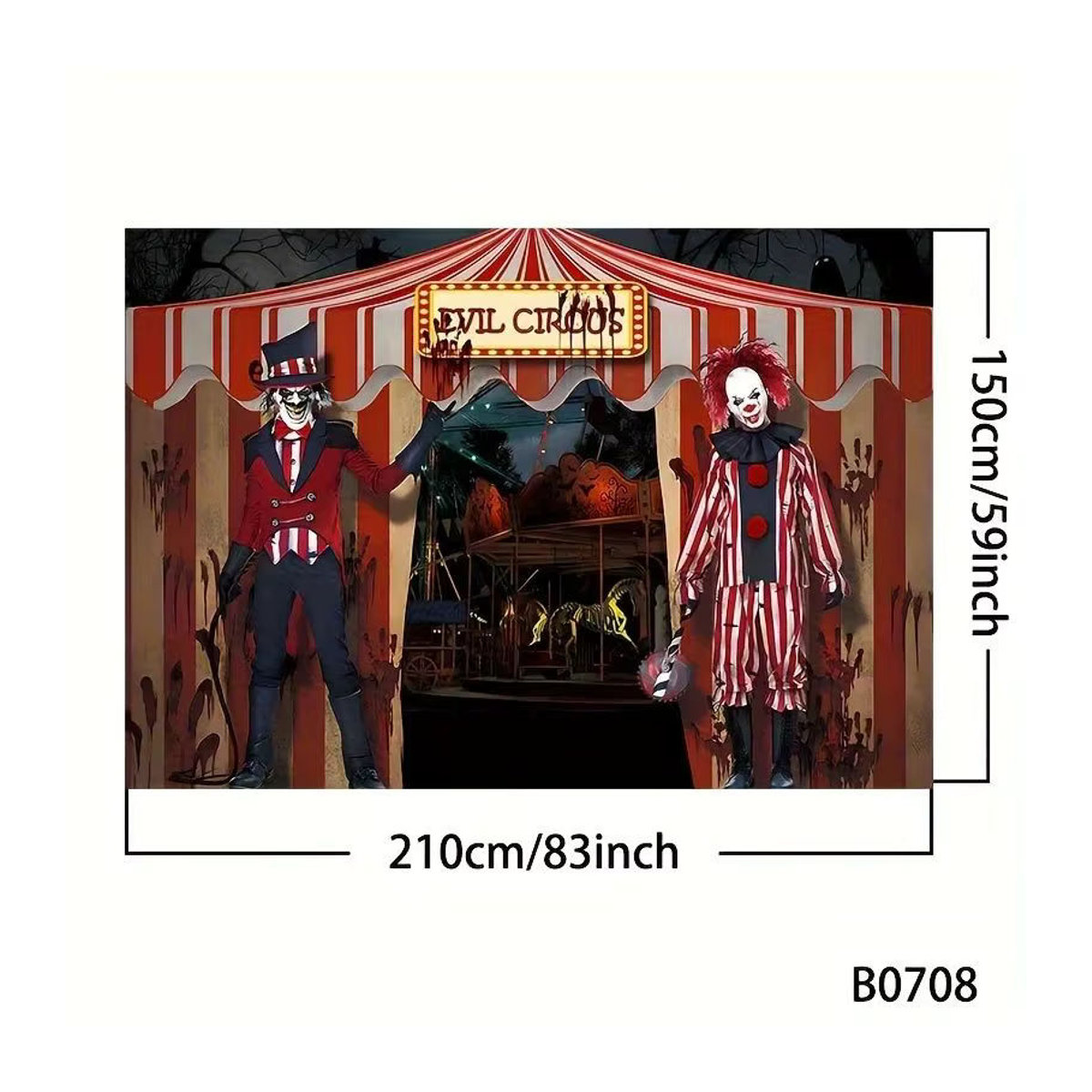 VIKAMA Halloween Horror Evil Circus Wandteppich, mehrfarbiger Textil-Wandbehang für Party-Dekoration - Bild 3