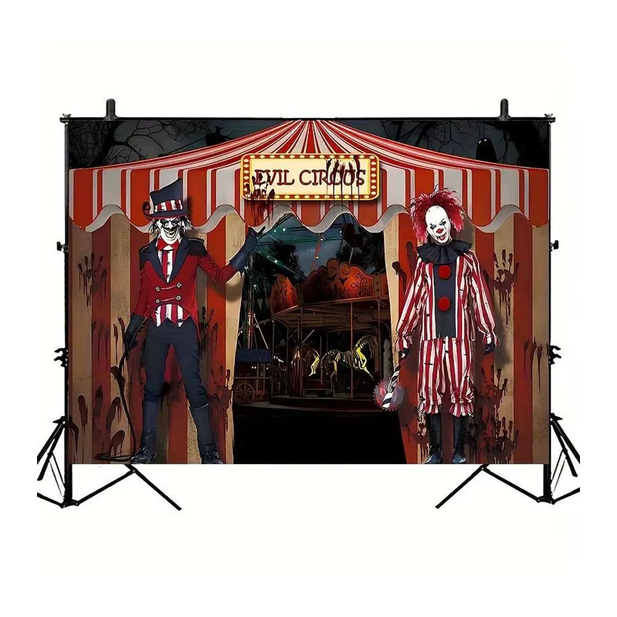 VIKAMA Halloween Horror Evil Circus Wandteppich, mehrfarbiger Textil-Wandbehang für Party-Dekoration - Bild 4