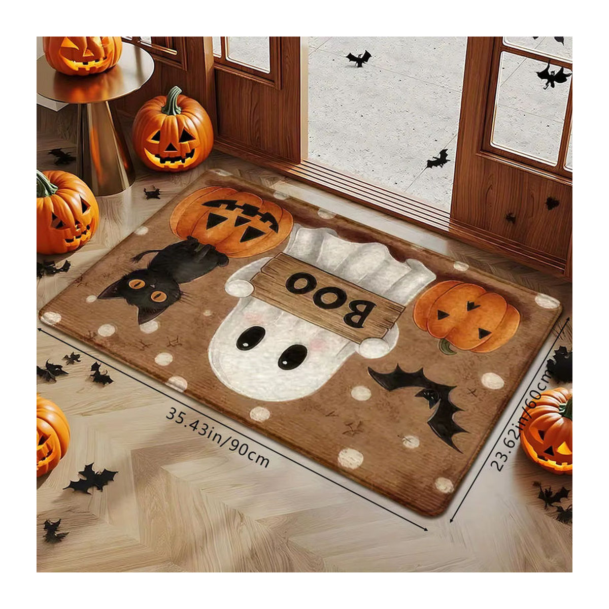 VIKAMA Halloween Kürbis und Geist Teppich in Mehrfarbig für Wohnzimmer, Küche oder Badezimmer - Bild 5