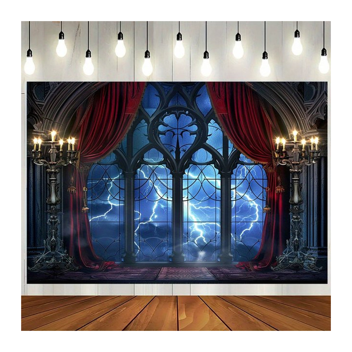 VIKAMA Halloween Royal Gothic Wandteppich mit Blitz und Schloss-Fenster, mehrfarbig, B/H: 60 x 40 cm - Bild 1