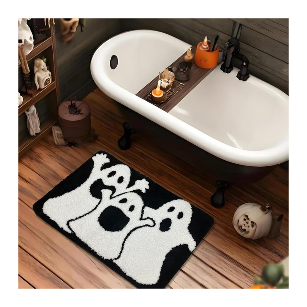VIKAMA Halloween-Teppich aus Kaschmirimitat, mehrfarbige Plüschfußmatte, rutschfest und saugfähig für Badezimmer oder Eingangsbereich - Bild 1